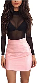 Falda de cuero talle alto rosa